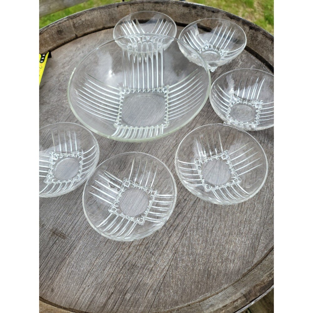 Federal clear glass salad bowl with 6 PC setting of individual salad bowls.